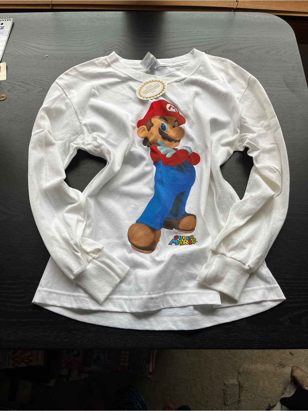 Delta Magnum Weight Super Mario Long Sleeve Shirt White Youth L 100% Cotton NWT